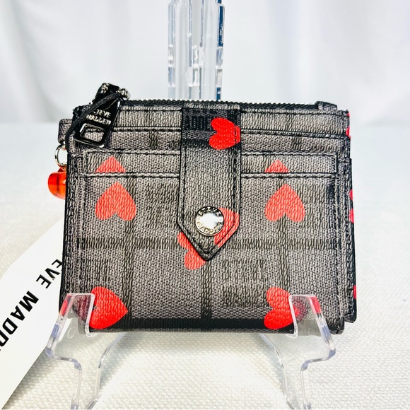 Steve Madden Handbags - Steve Madden Gray and Black with Red Hearts Card Holder Coin Purse - New